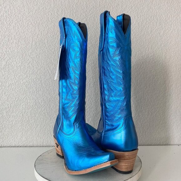 Lane Boots Shoes - NEW Lane SMOKESHOW Blue Cowboy Boots Size 11 Leather Western Wear Snip Toe Tall
